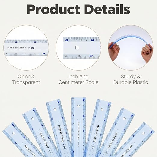 Grevosea 2 Pack Clear Plastic Ruler 12 Inch Straight Rulers with Centimeters and Inches Shatterproof Ruler Set for School Office Home Supplies Transparent Measuring Tool (Light Blue)