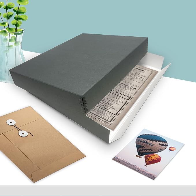 Golden State Art, Archival Storage Box, Gray, 16.75x20.75x3 Inch, Pack of 2 | Acid-Free Museum Box with Metal Edge Corner, for Storing Artwork Photos Documents Prints Arts And Crafts