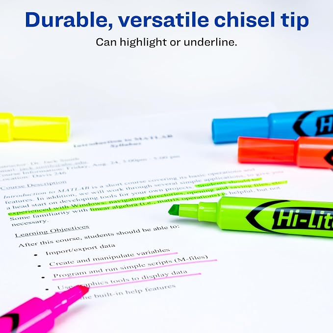 Avery Hi-Liter Desk-Style Highlighters, Smear Safe Ink, Chisel Tip is great for sketch book art, 12 Assorted Colors (98034)