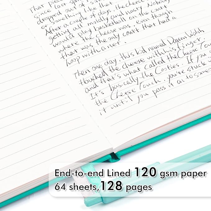 feela 3 Pack Notebooks Journals Bulk, Hardcover Notebook Classic Ruled Lined Journals with Pen Holder for Women Girls School Business Supplies, with 3 Black Pens, 120 GSM, 5.1”x8.3”, A5, Aqua