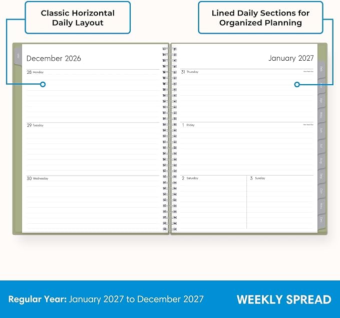 Blue Sky 2027 Weekly & Monthly Planner, 8.5"x11", Enterprise Sage Green | January 2027 - December 2027, Flexible Cover, Durable Twin Wire Binding, Laminated Tabs, Storage Pocket