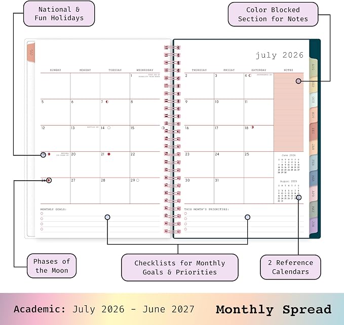 Blue Sky 2026-2027 Weekly & Monthly Academic Planner, 5.88"x8.63", Callisto | July 2026 - June 2027, Flexible Cover, Wirebound, Laminated Tabs, Storage Pocket, 20 Extra Notes Pages, WAAV