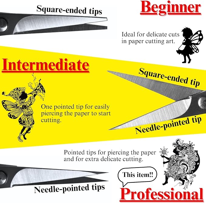 CANARY Professional Paper Scissors 4" [Extra Pointed Tips], Mini Precision Scissors for Cutting Art, Kirie Paper Cut Art, Made in Japan