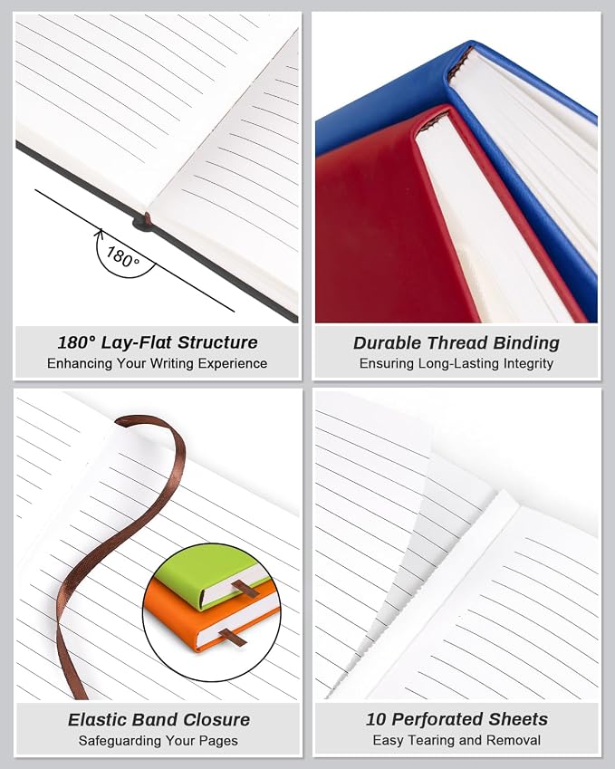 Dynta Hardcover Journal Notebooks, 7Packs A5 Lined Journals Bulk for Writing 200 Pages/100Sheets, 8.4 x 5.8 inch, 7 Colors Classic Ruled Notebook for Work/Travel/College/Note Taking