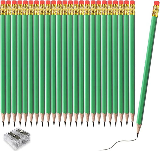 Adhere 25pcs Woodcase Pencils with Eraser Premium Pre-Sharpened Hexagon Graphite 2B pencils ideal for home, office writing including a Free Sharpener (Light green・25pcs)