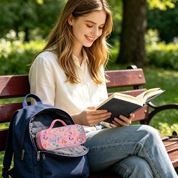 Mermaid Pencil Bag for Girls, Large Capacity Pink Kids Pencil Case with Zipper Compartments, Portable Pen Pouch Bag for Office School Travel