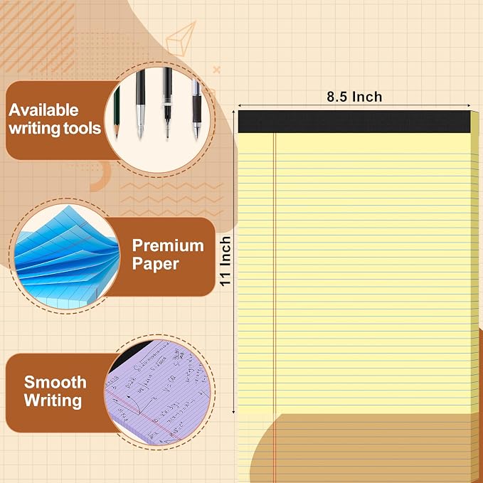 Legal Pads 8.5 X11, Narrow Ruled Notepads, 12 Pack, 50 Sheet/Pad | Colored Legal Pads, Tear Off Notepad, Perforated Writing Pad, Notebook Paper College Ruled, Notepads For Office Home School