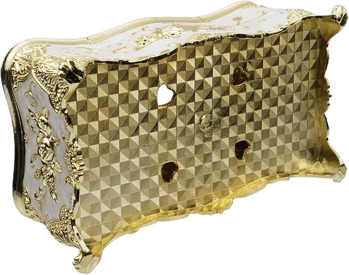 Luxurious Rose Tissue Box with Imitation Diamonds,Gold-White | 9.45"x5.43"x3.94"，Embossed Flowers, Elegant Tissue Paper Holders，for Home Toilet Bath Hotel