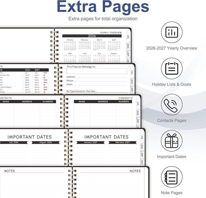 Planner 2026-2027, Weekly and Monthly Academic Planner, July 2026 - June 2027, Hardcover Calendar Agenda Book for School Year Planning, School Supplies for Teacher and Student, A5(6.3'' x 8.5'')