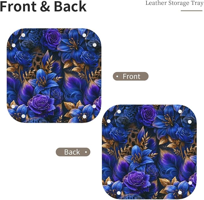 Luxury Leopard And Floral Blue Roses Valet Tray Leather Desktop Storage Organizer Bedside For Jewelry Keys Coin Sundries