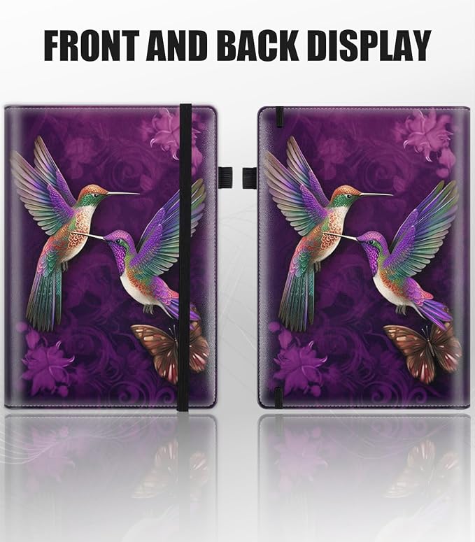 Hardcover Executive Notebooks, A5 PU Leather Lined Journal Notebook, 200 Pages Thick Paper Subject Notebooks for School,Work,Home Writing Business Notebook, Diary Book ，Hummingbird in Flowers
