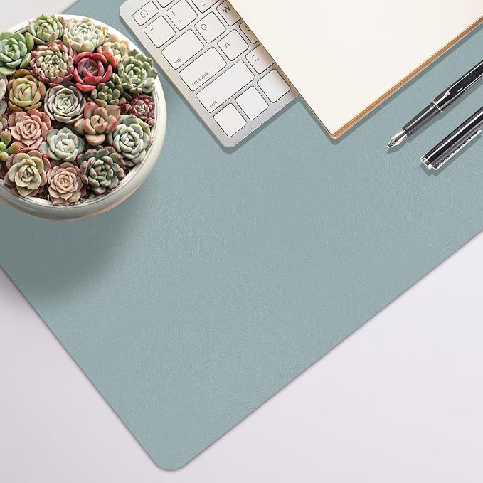 Large Desk Pad Mat, Leather Blue Desk Mat for Desktop, Computer Desk Mouse Pad Non-Slip, Waterproof Keyboard Mat for Office/Home/Decor, 31.5" x 15.7"
