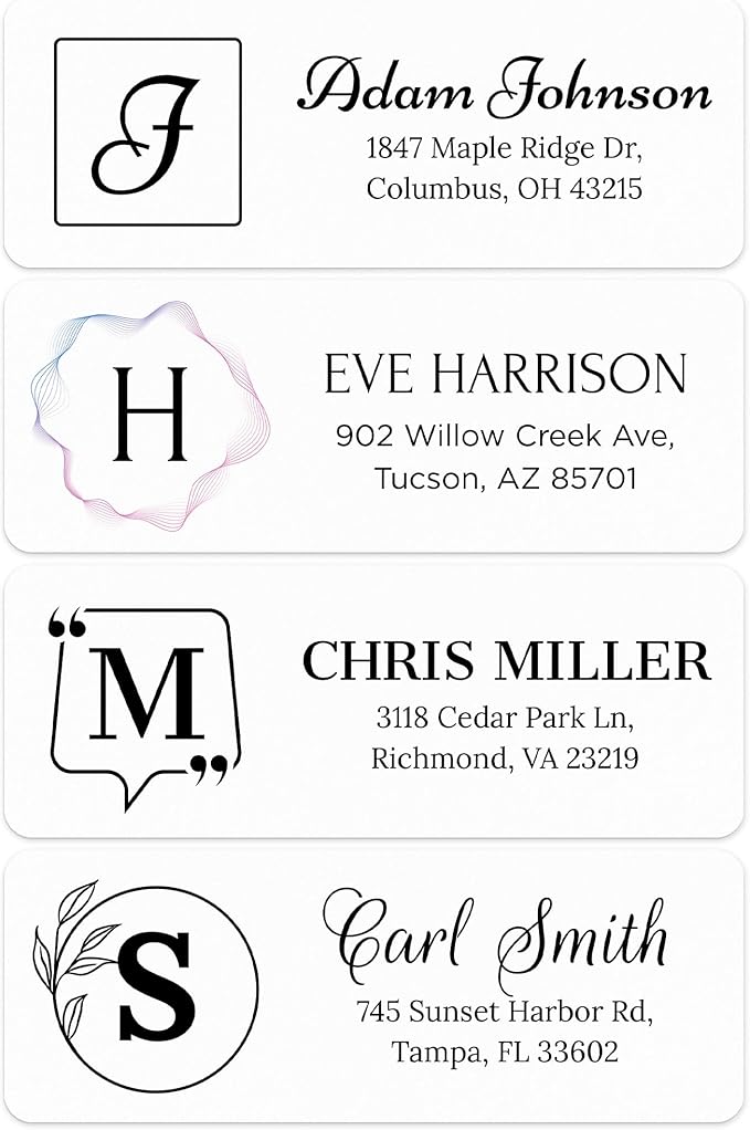 Personalized Return Address Labels, Custom Address and Name Mailing Labels Square for Envelopes, 1x2.6 Inches, Flat Sheet of 60-1200 Made in USA by My Sign Center - Monogram