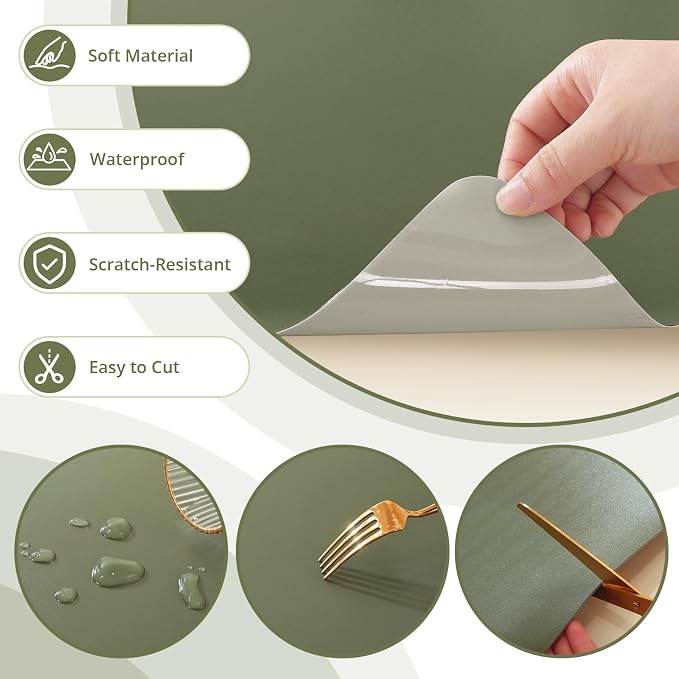 LovePads Makeup Mat for Vanity, 16 x 36 Dual-Sided Desk Pad & Vanity Cover Top, Waterproof PVC Protector Mat for Dresser, Nail Art, Craft Table (Green+Grey)