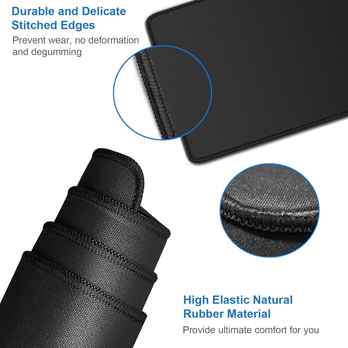Large Extended Gaming Mouse Pad, Water Resist Non-Slip Mousepad Rubber Base Long Desk Mouse Pad with Stitched Edges, Computer Keyboard Mouse Mat for Gaming, Office & Home, 31.5 x 11.7 in, Black