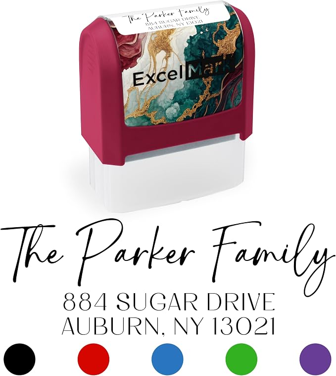 ExcelMark Custom Return Address Stamp (Maroon, Santa Catalina) | Custom Return Address Stamp with Elegant Designs, Vibrant Colors & Patterns – Perfect for Mail, Invitations & Gifts