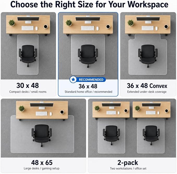 Office Chair Mat for Carpet: 36" x 48" Plastic Heavy Duty Computer Desk Mats for Low Flat and No Pile Carpeted Floor - Clear Rug Pad for Rolling Chairs Office Work Home Gaming Rectangle
