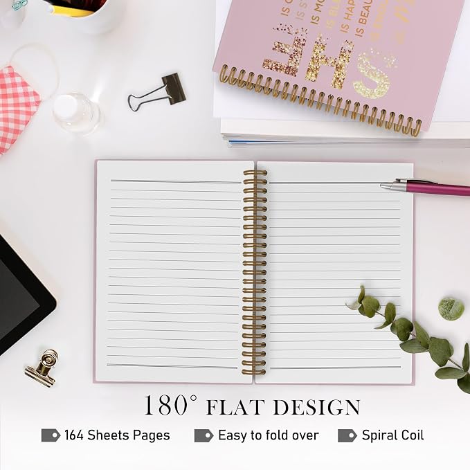 Pink Gold She Is Me Spiral Notebook, Inspirational Self Care Journal Notebook, Self Love Notebooks for School Work, Positive Affirmations Office Supplies Gifts for Women Girls, 5.5x8.3 Inch
