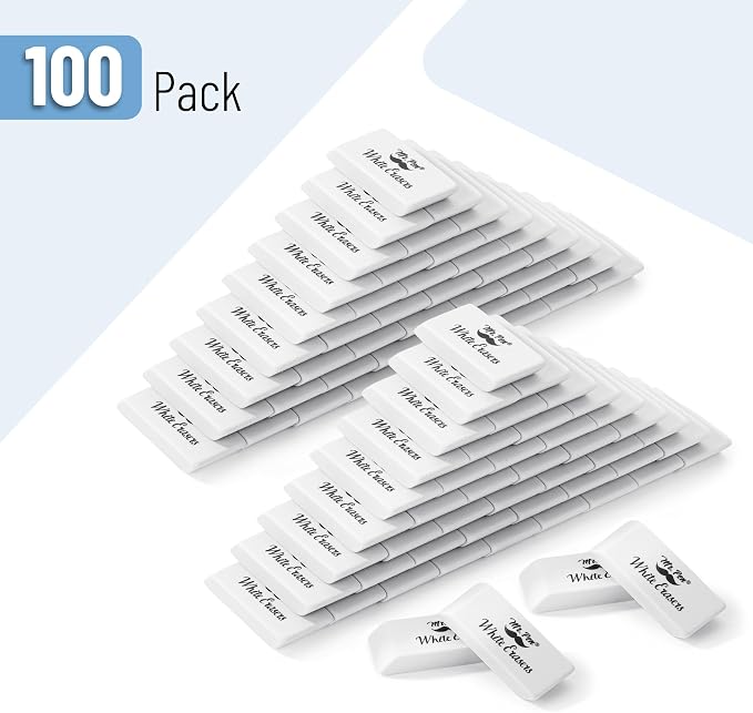 Mr. Pen- White Pencil Eraser, 100 Pack | Large Latex Free Block Erasers Bulk for School, Office, Art Sketching, Homework, Exams, Clean Smudge-Free Correction