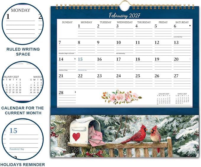2027 Calendar - 2027 Wall Calendar with Pocket, January 2027 to December 2027, 12'' x 12'' Monthly Calendars for Home, Office, School