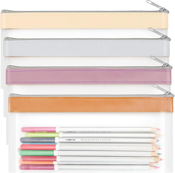 4 Pack Clear Pencil Pouch, Cute Pencil Case, Pencil Bag With Zipper | Teen Portable Pencil Pouch for School & Stationery Supplies