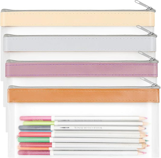 4 Pack Clear Pencil Pouch, Cute Pencil Case, Pencil Bag With Zipper | Teen Portable Pencil Pouch for School & Stationery Supplies