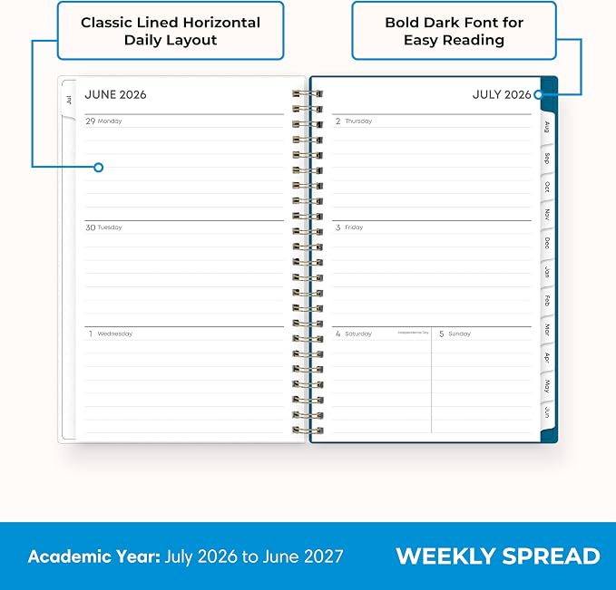 Blue Sky 2026-2027 Weekly & Monthly Academic Planner, 5"x8", Bakah Blue | July 2026 - June 2027, Flexible Cover, Wirebound, Laminated Tabs, Academic Year