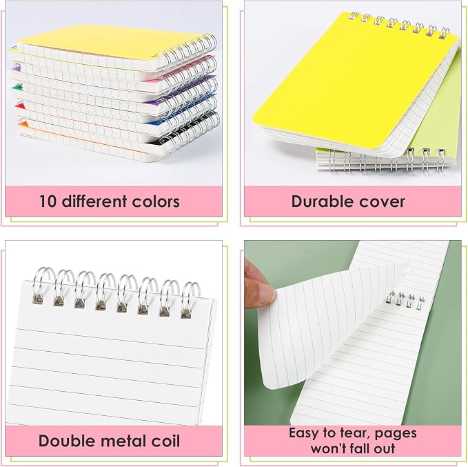 30 Pack Small Spiral Notebooks, 3 x 5 Inch Memo Pads | Mini Top Spiral Memo Pads, Lined Memo Pads, Pocket Notebook for Home, School, Office, 60 Sheets, 120 Pages