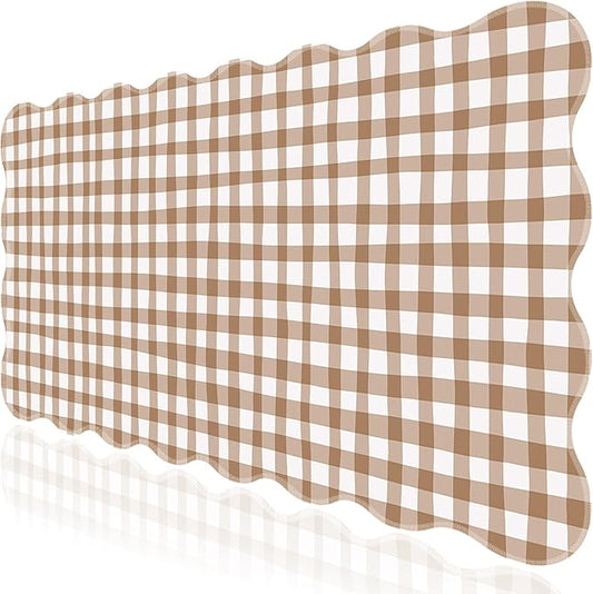 L-SPOUTTO Brown Checkered Mouse Pad,Cottagecore Scalloped Desk Mat XXL Large Cute Gingham Gaming Mousepad,35.4x15.7in Non-Slip Keyboard Pad Waterproof Desktop Mat for Laptop Computer Game Home Office