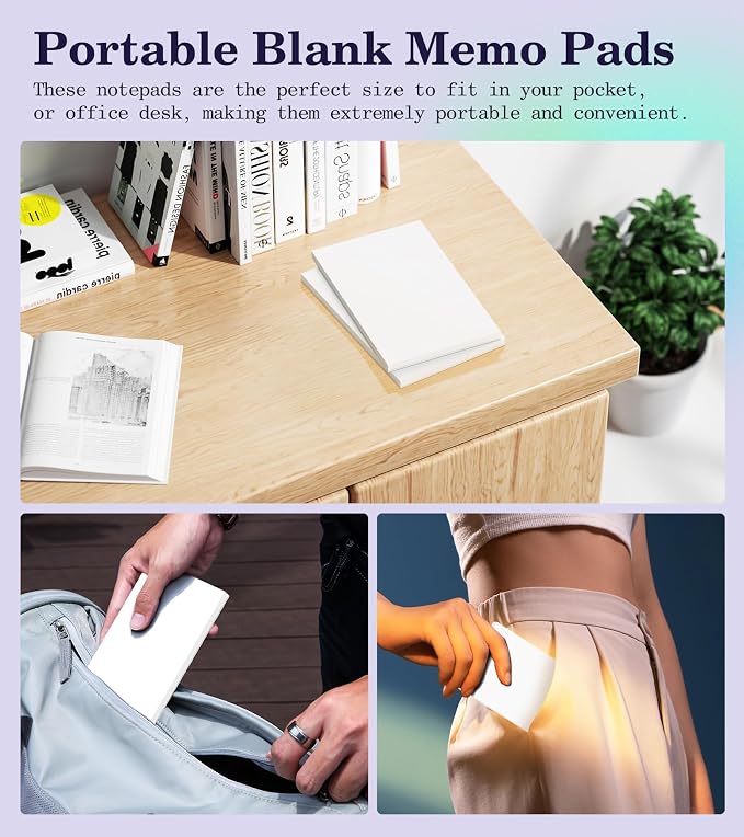 Small Note Pads 3x5 Pocket Notepad, 24 Pack Server Note Pads 3x5, White Memo Pads, Scratch Pads, Small Writing Pads White Paper, 50 Sheets per Blank Pocket Notepads 3x5 Scratch Paper for Work/School