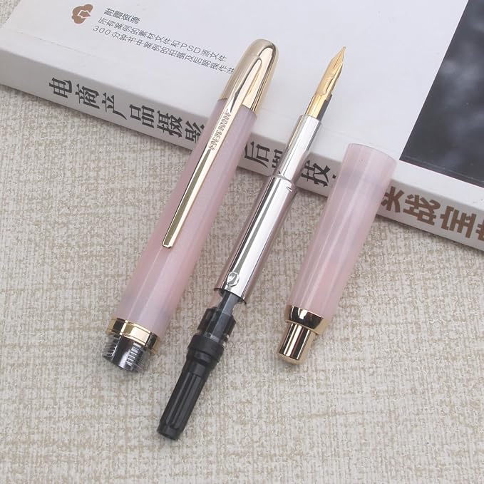 JINHAO 20 Pink Gold Clip Press Fountain Pen Retractable Nib Ink Pen with Converter Stationery School Supplies