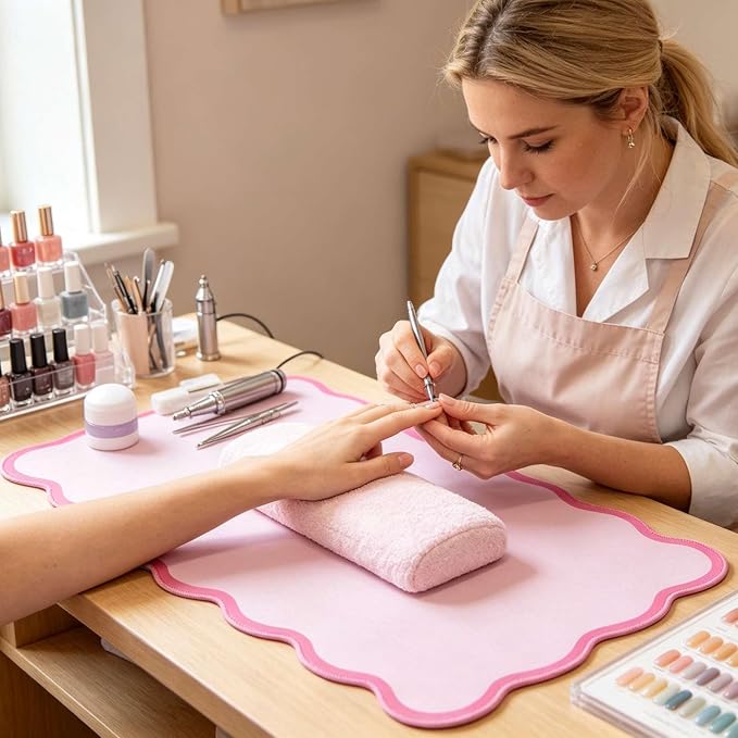 yuboo Pink Scalloped Desk Mat, 31" x 15.7" Large Waterproof Pastel Desk Mat Kawaii Cottagecore Aesthetic Desk Pad Desktop Keyboard Mouse Mat for Dorm Office Gaming Decor