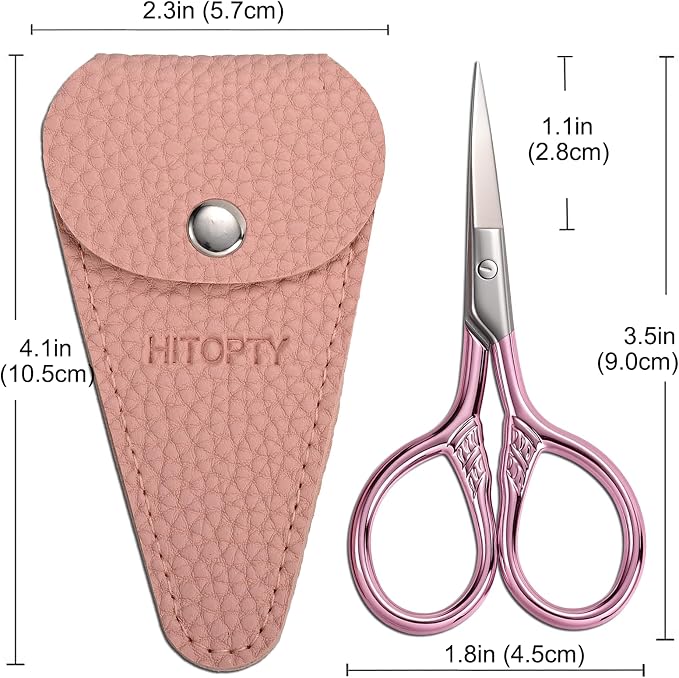 Small Pointed Scissors for Women Men Facial Hair, Beard, Mustache | Mini Grooming Scissor Little Travel Shears, for Eyebrow, Eyelash, Sewing, Embroidery, Craft, Detail Thread Cut with Sheath