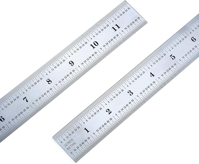 eBoot 2 Pack Stainless Steel Ruler Machinist Engineer Ruler, Metric Ruler with Markings 1/8, 1/16, 1/32, 1/64 Inch for Engineering, School, Office, Architect, and Drawing (12 Inch)