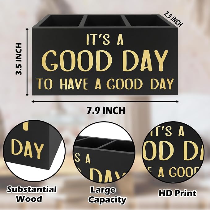 Inspirational Office Pen Pencil Holder Organizer for Desk, It's a Good Day to Have a Good Day Positive Wooden Box Signs Decorations for Home Office Desk Tabletop, Motivational Gifts for Women