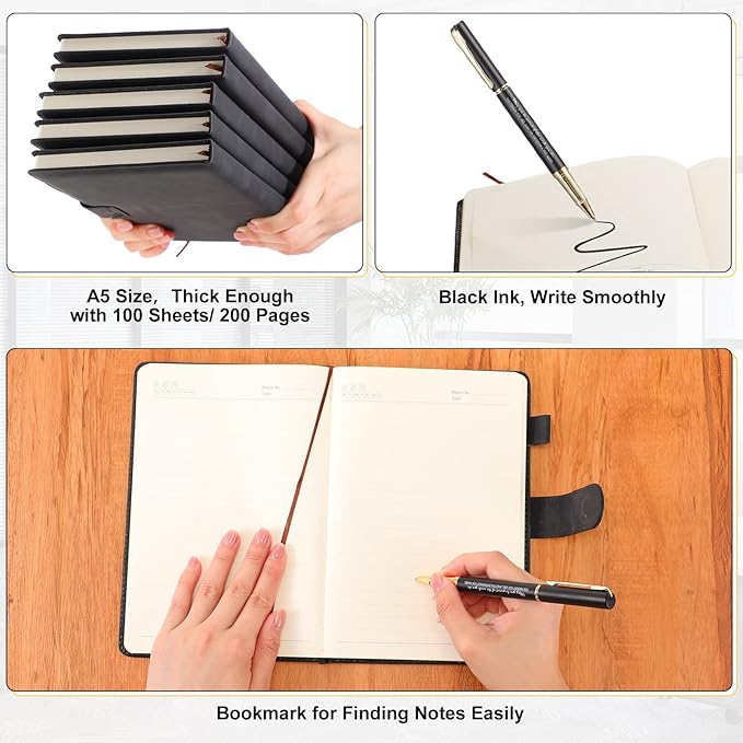 Kosiz 20 Pcs/10 Sets Employee Appreciation Gift Bulk A5 Leather Notebook Inspirational Journal Pen Thank You Gift for Men Women Coworker Teacher Office Back to School(Black,Proud)
