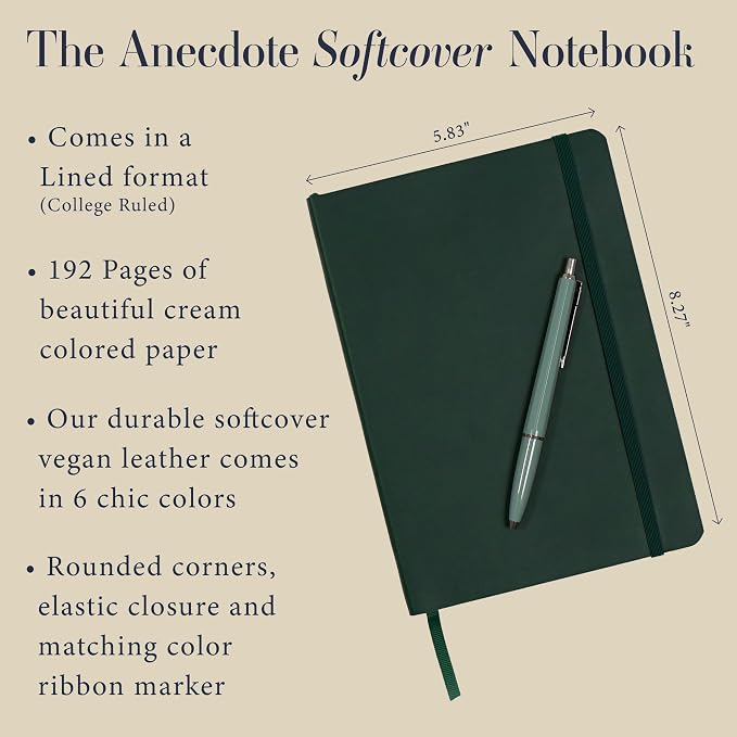 Softcover Ruled Journal with Thick 80 gsm Lined Cream Paper A5 size (8.3 inches x 5.4 inches) - Daily Writing Notebook for Travel, School and Office Use - Diary for Women and Men - Evergreen