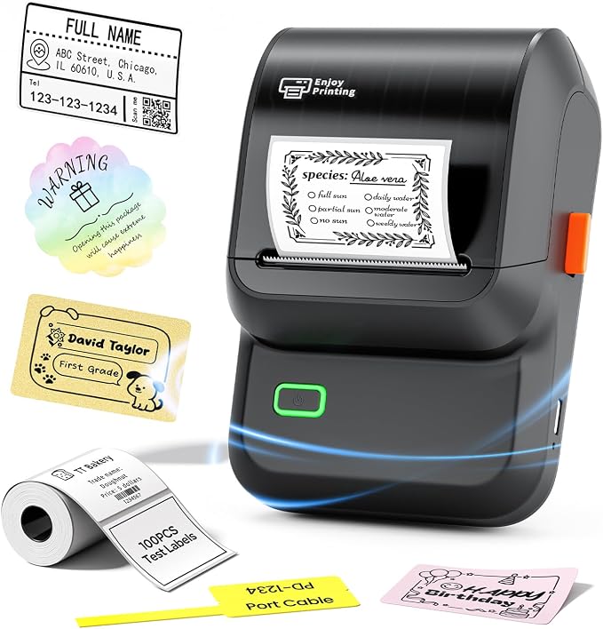 Label Maker Machine with Tape, Bluetooth Label Printer with 6000+ Templates | Portable 2 inch Inkless Thermal Printer Easy to Use for Small Business, Home, School, Office, Safety Label Makers, Black
