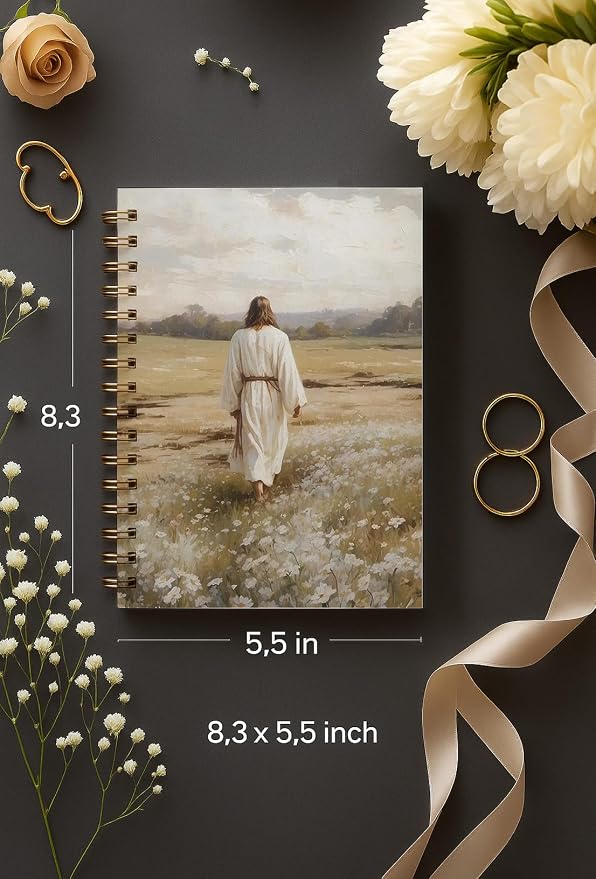 bitCNY Christian Art Notebook 5.5x8.3 Inches – Jesus Walking in the Field Journal, Peaceful Faith-Inspired Spiral Notebook
