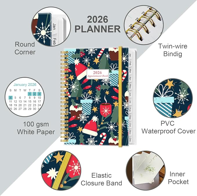 2026 Appointment Book & Planner - 2026 Daily Hourly Planner from January 2026 - December 2026, Weekly Appointment Book with 30-Minute Interval, Medium 6.4" x 8.5", Christmas tree