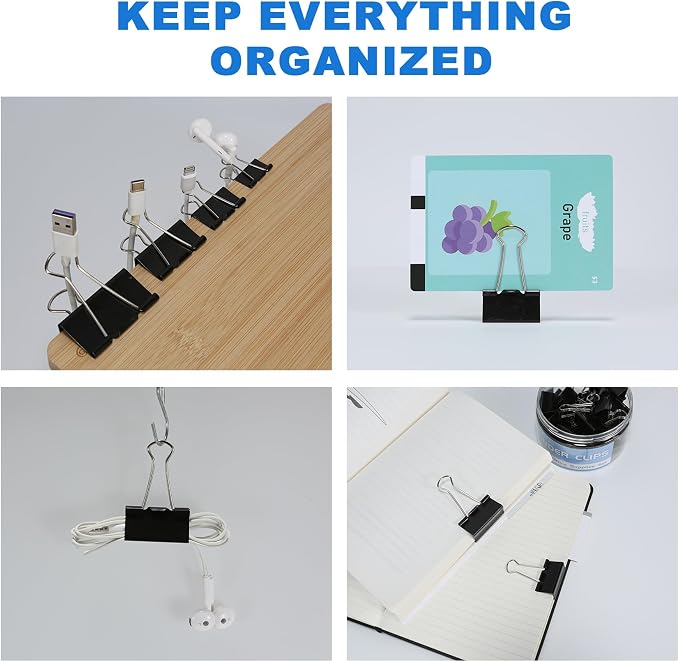 Binder Clips Assorted Sizes Including Extra Large Medium Small Mini and Micro, Office Supplies File Clamps Paper Clips, 6 Sizes in 6 Boxes, 208 PCS Metal Black Clamps for School | Including Extra Large Medium Small Mini and Micro, Office Supplies, File...