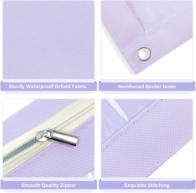 SKYDUE Pencil Pouch for 3 Ring Binder, Zipper Pencil Pouches for Girls Boys, Clear Window Pencil Bag, 3 Ring Pencil Pouch Case for Binder, Durable Organizer for School Supplies