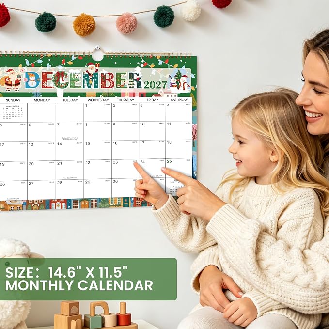 2027 Wall Calendar - Calendar 2027-2028, Jan 2027-Dec 2028,14.6'' x 11.5'' | 2 Year Wall Calendar 12 Theme with Hanging Hook, Plenty Writing Area for School, Home, Office Organization