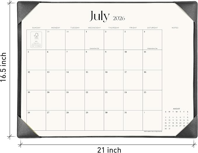 Simplified Desk Calendar 2026 with Desktop Mat, Cabbrix Large Desk Pad Calendar 21" x 16-1/2" January 2026 to June 2027, Desk Blotter Calendar for Home School and Office (Dark Black)