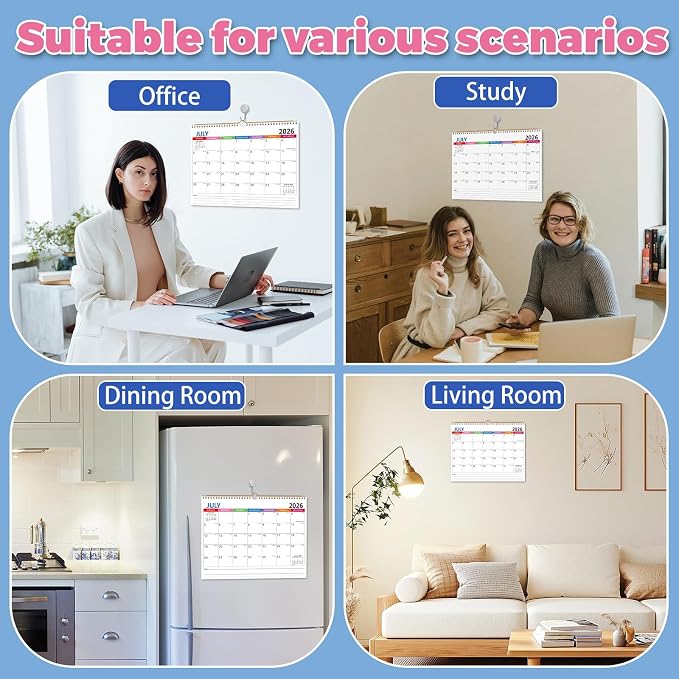 Wall Calendar 2026-2027 (June 2026 - December 2027) - 18 Month Large Hanging Calendar 11 x 8.5 Inches, Monthly Planner with Ruled Blocks, Thick Paper, Holidays, To-Do List & Notes for Home, Office, Classroom