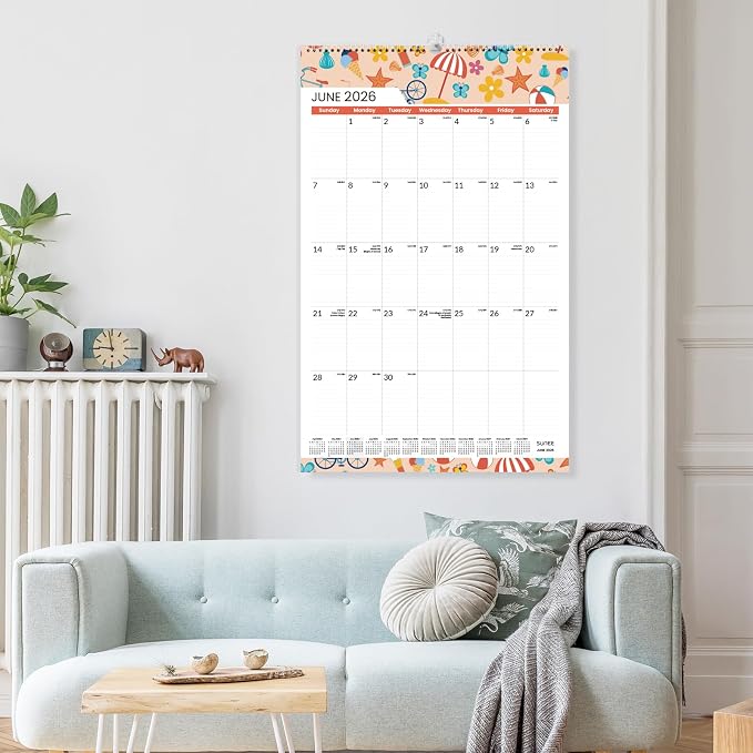 SUNEE 2026 Wall Calendar Extra Large 17"x27", 21 Month Calendar (Ends December 2027), Vertical Large Monthly Calendar 2026-2027 for Wall, Seasons Color