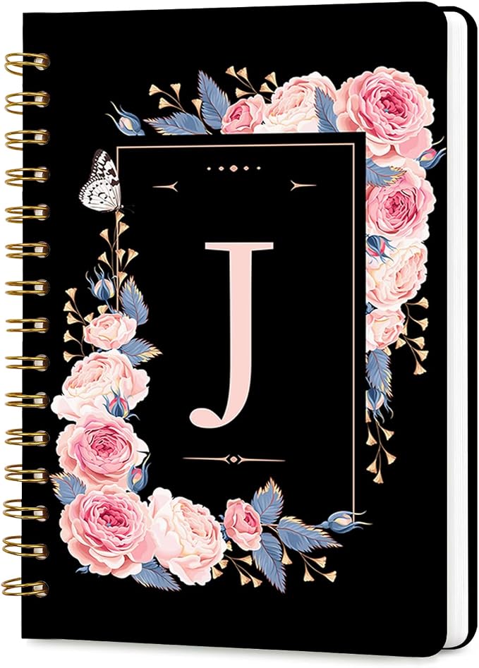 Lined Spiral Journal for Women, A5 Notebook for Work, 160 Pages, Letter J | College Ruled Spiral Notebook, Hardcover with Elegant Design for Note-Taking, 5.5 * 8.25 inch