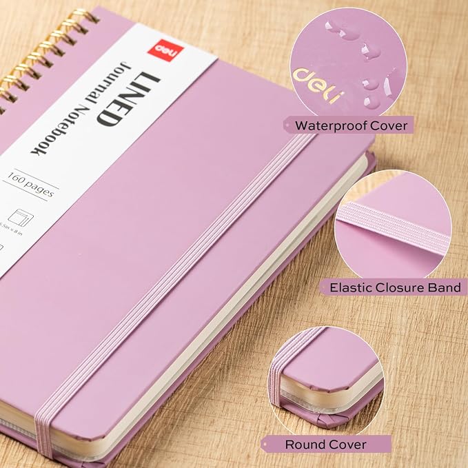 deli Taro Purple Lined Spiral Journal Notebook, 160 Pages, A5 (5.5"x8") Hardcover Writing Notebook, College Ruled Spiral Bound Journal for Women & Men - Perfect for Work, School, Office & Note Taking