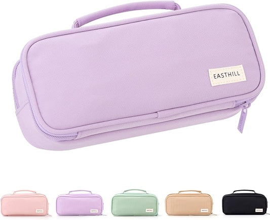 EASTHILL Large Capacity Pencil Case Pen Pouch Organizer Canvas Pencil Bag with Handle School Supplies for Teen Girls-Purple