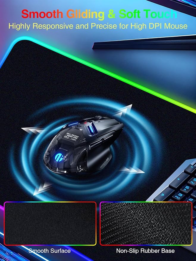 Wireless Charging Mouse Pad Gaming, 31.5"x11.8" Large Desk Mat, Waterproof | RGB Mousepad, Smooth Glide, Stitched Edge, Non-Slip Rubber Base, Desk Pad Computer Keyboard Mat, No Adapter